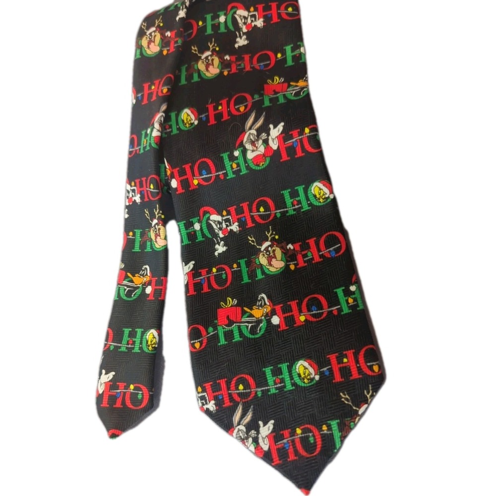 Vintage Looney Tunes Christmas Tie Bugs Tweety Taz Ho Ho Ho Warner Bros 1999
